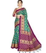 Sangam Prints Turquoise Art Silk Printed Traditional Saree