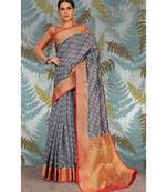 Sangam Prints Grey Handloom Silk Woven Work Traditional Saree