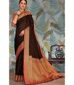 Sangam Prints Black Handloom Silk Woven Work Traditional Saree