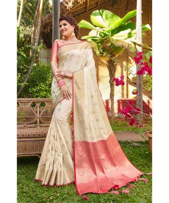 Sangam Prints Off White Silk Heavy Zari Work Traditional Saree 1