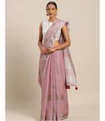 Sangam Prints Light Purple Linen Cotton Embroidery Traditional Saree