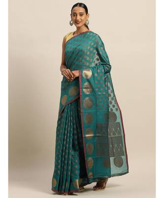 Sangam Prints Rama Green Handloom Silk Zari Work Traditional Saree 1