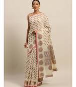 Sangam Prints Beige Handloom Silk Zari Work Traditional Saree