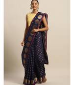 Sangam Prints Navy Blue Handloom Silk Zari Work Traditional Saree