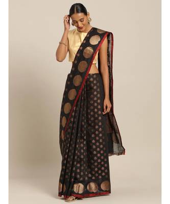 Sangam Prints Black Handloom Silk Zari Work Traditional Saree 1