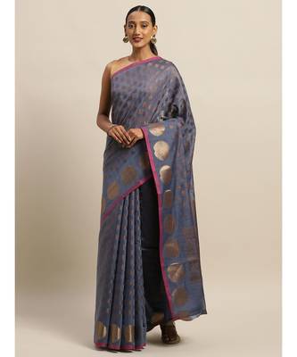 Sangam Prints Blue Handloom Silk Zari Work Traditional Saree 1