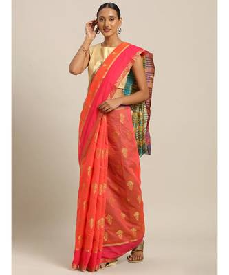 Sangam Prints Gajari Cotton Handloom Woven Work Traditional Saree 1