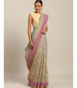 Sangam Prints Grey Cotton Handloom Woven Work Traditional Saree