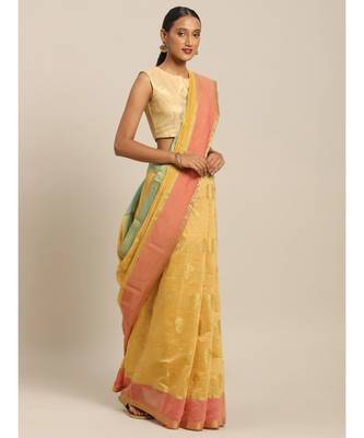 Sangam Prints Beige Cotton Handloom Woven Work Traditional Saree 1