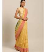 Sangam Prints Beige Cotton Handloom Woven Work Traditional Saree