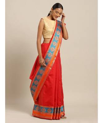 Sangam Prints Red Handloom Silk Thread Work Traditional Saree 1