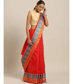 Sangam Prints Red Handloom Silk Thread Work Traditional Saree