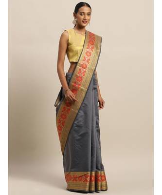 Sangam Prints Grey Handloom Silk Thread Work Traditional Saree 1