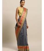 Sangam Prints Grey Handloom Silk Thread Work Traditional Saree