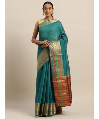 Sangam Prints Green Handloom Silk Thread Work Traditional Saree 1