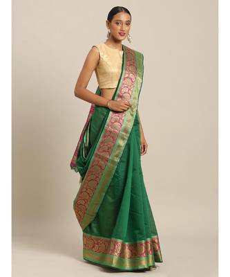Sangam Prints Green Handloom Silk Thread Work Traditional Saree 1