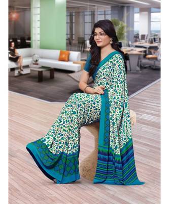 Sangam Prints Turquoise Crepe Printed Traditional Saree 1
