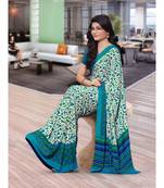 Sangam Prints Turquoise Crepe Printed Traditional Saree