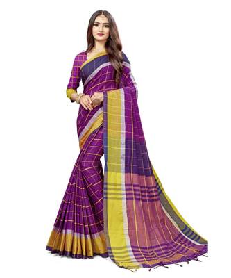 Sangam Prints Purple Cotton Silk Woven Work Traditional Saree 1