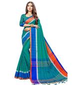 Sangam Prints Turquoise Cotton Silk Woven Work Traditional Saree