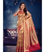 Sangam Prints Cream Banarasi Crystal Silk Woven Work Traditional Saree