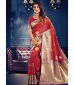Sangam Prints Red Banarasi Crystal Silk Woven Work Traditional Saree