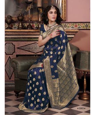 Sangam Prints Navy Blue Pure Silk Woven Work Traditional Saree 1