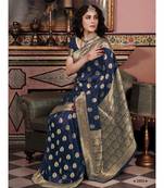 Sangam Prints Navy Blue Pure Silk Woven Work Traditional Saree