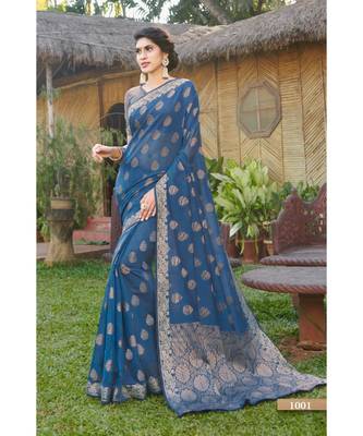Sangam Prints Blue Handloom Silk Woven Work Traditional Saree 1