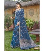 Sangam Prints Blue Handloom Silk Woven Work Traditional Saree