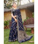Sangam Prints Navy Blue Handloom Silk Woven Work Traditional Saree