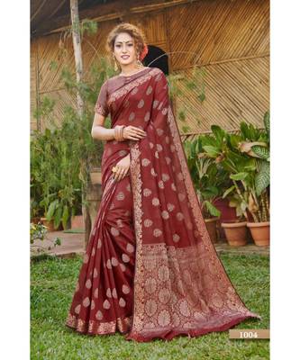 Sangam Prints Maroon Handloom Silk Woven Work Traditional Saree 1