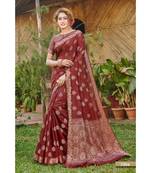 Sangam Prints Maroon Handloom Silk Woven Work Traditional Saree