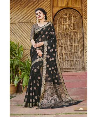 Sangam Prints Black Handloom Silk Woven Work Traditional Saree 1