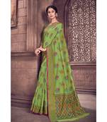 Sangam Prints Green Cotton Handloom Woven Work Traditional Saree