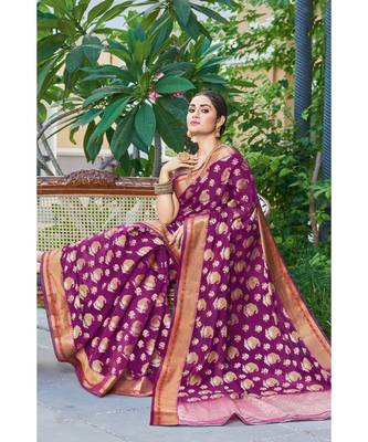 Sangam Prints Magenta Handloom Silk Woven Work Traditional Saree 1