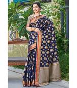 Sangam Prints Navy Blue Handloom Silk Woven Work Traditional Saree