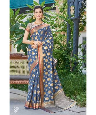 Sangam Prints Grey Handloom Silk Woven Work Traditional Saree 1
