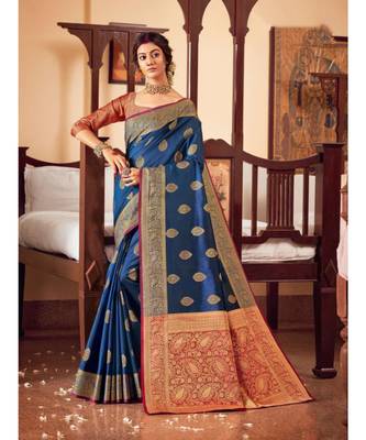 Sangam Prints Blue Handloom Silk Woven Work Traditional Saree 1