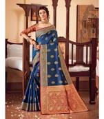 Sangam Prints Blue Handloom Silk Woven Work Traditional Saree