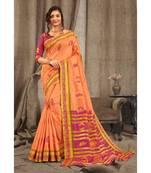 Sangam Prints Peach Cotton Handloom Woven Work Traditional Saree