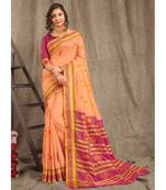 Sangam Prints Peach Cotton Handloom Woven Work Traditional Saree