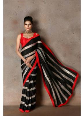 Black embroidered georgette saree with blouse 4