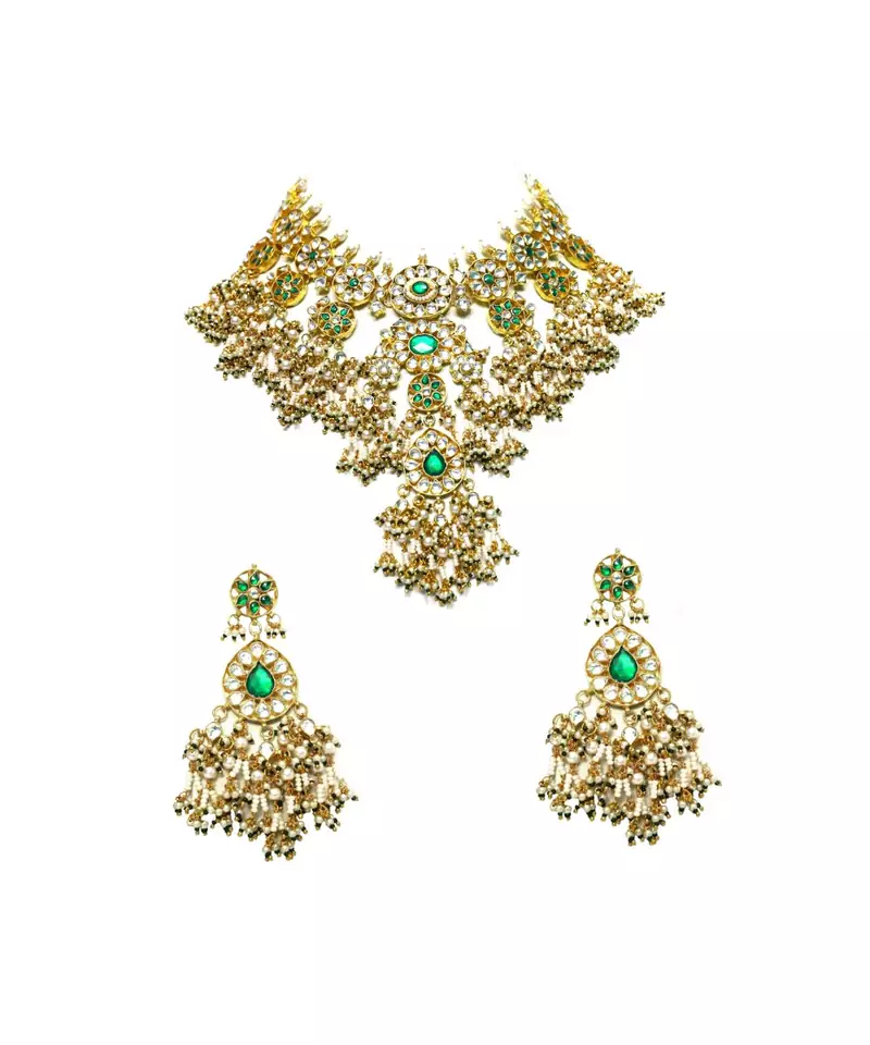 KUNDAN GREEN BRIDAL SET WITH EARRINGS