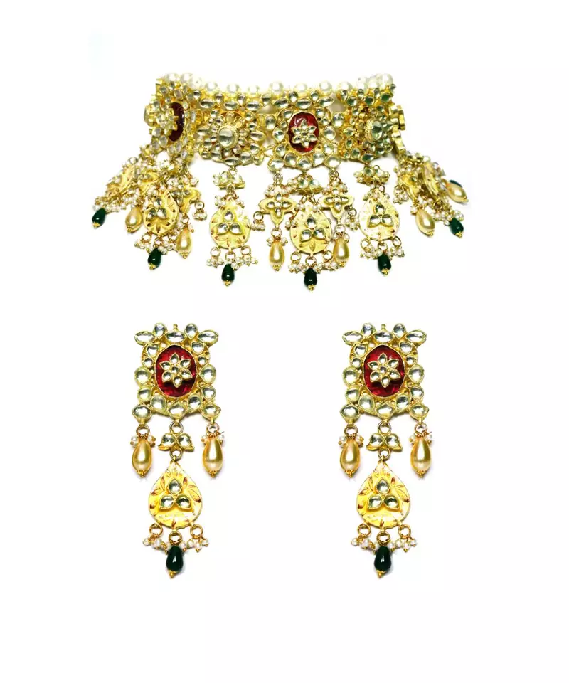 KUNDAN RED CHOKER WITH EARRINGS
