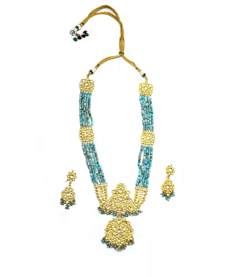 KUNDAN  LONG PENDANT NECKLACE WITH EARRINGS