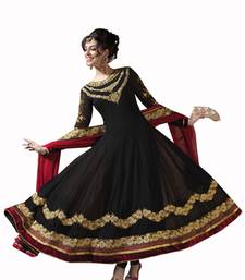 Black embroidered georgette semi stitched salwar with dupatta