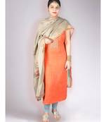 Peachish Orange Pashmina Kurta With Neck Embroidery With Beige Pashmina Shawl And Lower