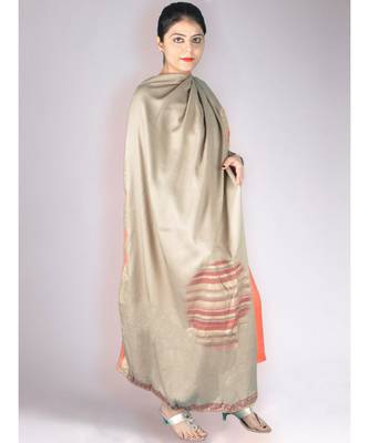 Peachish Orange Pashmina Kurta With Neck Embroidery With Beige Pashmina Shawl And Lower 3