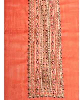 Peachish Orange Pashmina Kurta With Neck Embroidery With Beige Pashmina Shawl And Lower 4